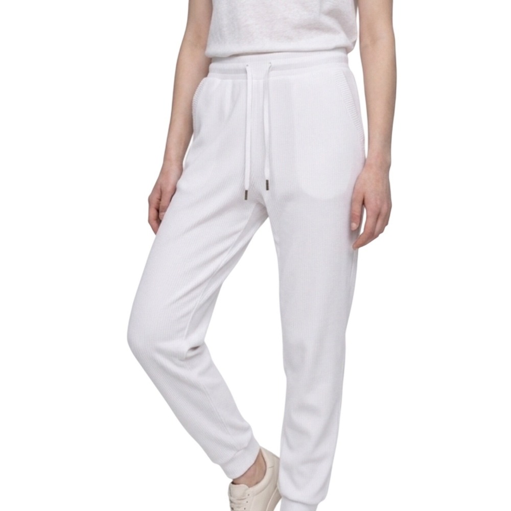 Hyba White Ribbed Knit Joggers Womens Small High Rise Drawstring Sweatpants